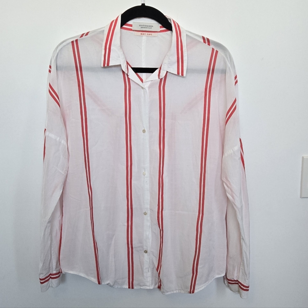 🥊NEW Scotch & Soda Amsterdams Blauw Hot Lips White Shirt with Red Stripes